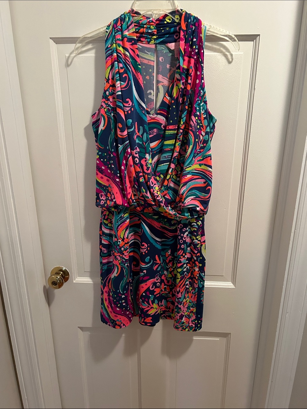 Lilly Pulitzer Teal Pink Multicolor Swirl Sleeveless Lined Mini Dress
